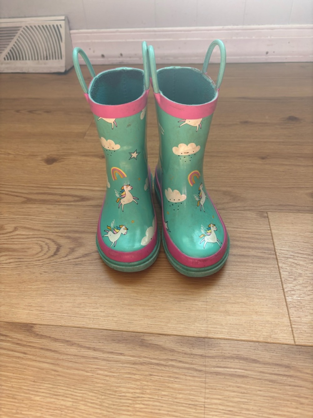 Blue Mountain Kids Unicorn Rain Boots in Teal & Pink
